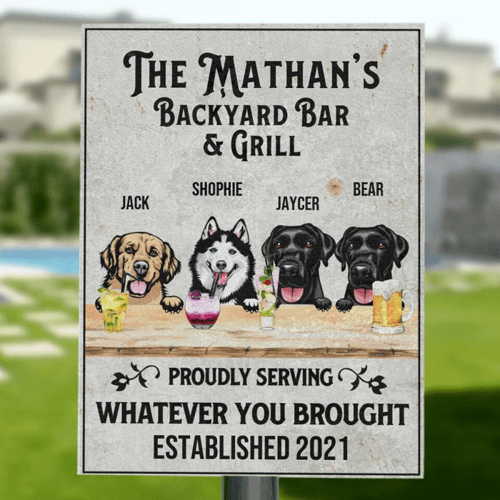 Personalized Dog Metal Sign - Family Name with up to 4 Dogs - Backyard Bar & Grill - 856IAJ