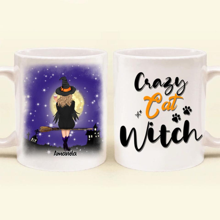 Custom Personalized Witchy Coffee Mug - Up to 3 Pets - Crazy Cat Witch - OCEL9Z