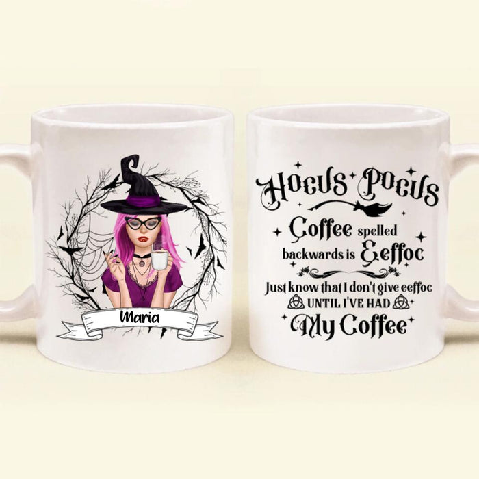 Custom Personalized Witch Coffee Mug - Gift For Halloween - Coffee Spelled Backwards - RYXW2G