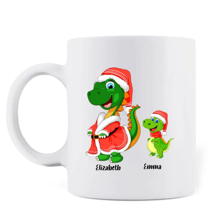 Custom Personalized Christmas Dinosaurs Coffee Mug - Upto 6 Kids - Best Gift Idea For Christmas - My Favorite People Call Me Mama - MW6OOI