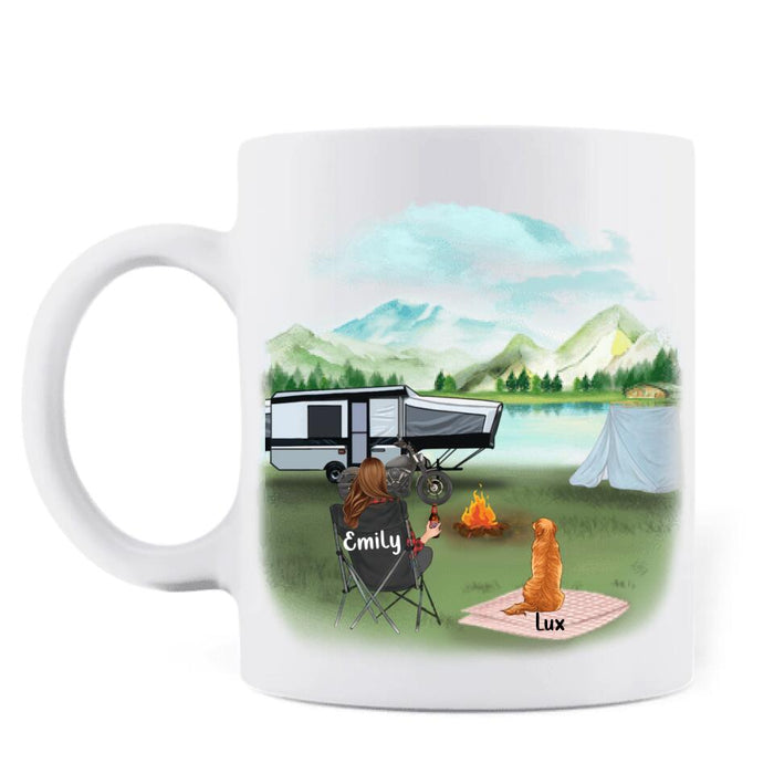 Custom Personalized Camping Coffee Mug - Adult/ Single Parent With Upto 2 Kids And 3 Pets - Making Memories One Campsite At A Time