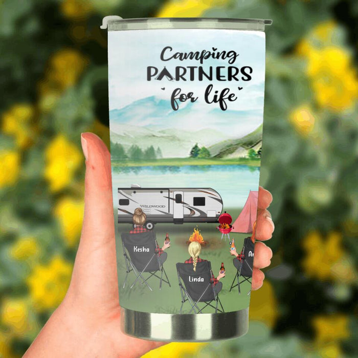 Personalized Camping Tumbler - Best Gift For Best Friends, Camping Lovers - 3 Besties Go Camping - Camping Partners For Life
