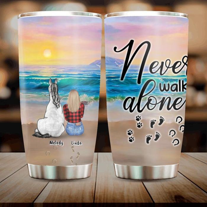 Custom Personalized Footprint Tumbler - Upto 4 Horses/4Dogs - Best Gift Dog Lovers/Horse Lovers - Never Walk Alone - G7PP86