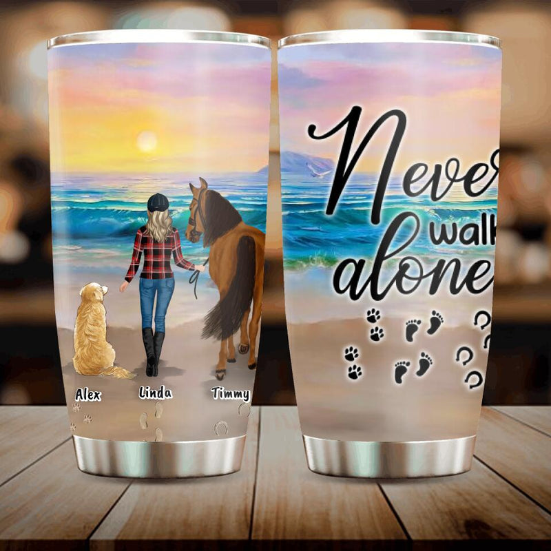 Personalized Girl And Horse With Dog Tumbler - Up to 2 Horses/2 Dogs - Best Gift Dog Lovers/Horse Lovers - Never Walk Alone - G7PP86