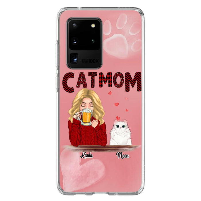 Custom Personalized Pet Mom Phone Case - Pet Mom With Beer And Upto 4 Pets - Case For iPhone, Samsung and Xiaomi