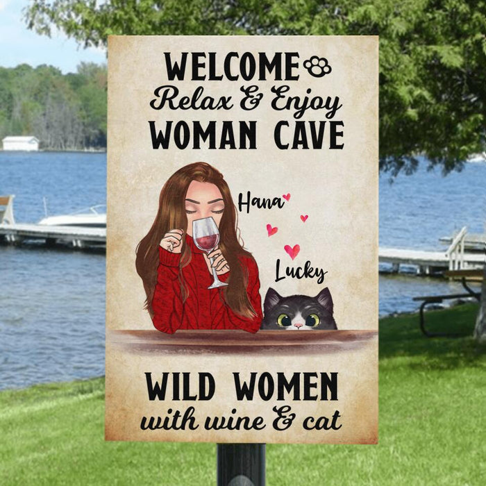 Custom Personalized Cat Mum Metal Sign - Up to 2 Cats - Welcome Relax and Enjoy