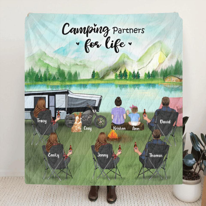 Personalized Camping Blanket - Gift For Camping Lovers with 3-5 Adults, Kids and Pets - Camping Partners For Life