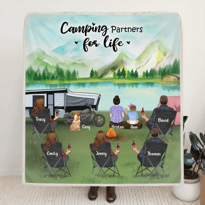 Personalized Camping Blanket - Gift For Camping Lovers with 3-5 Adults, Kids and Pets - Camping Partners For Life
