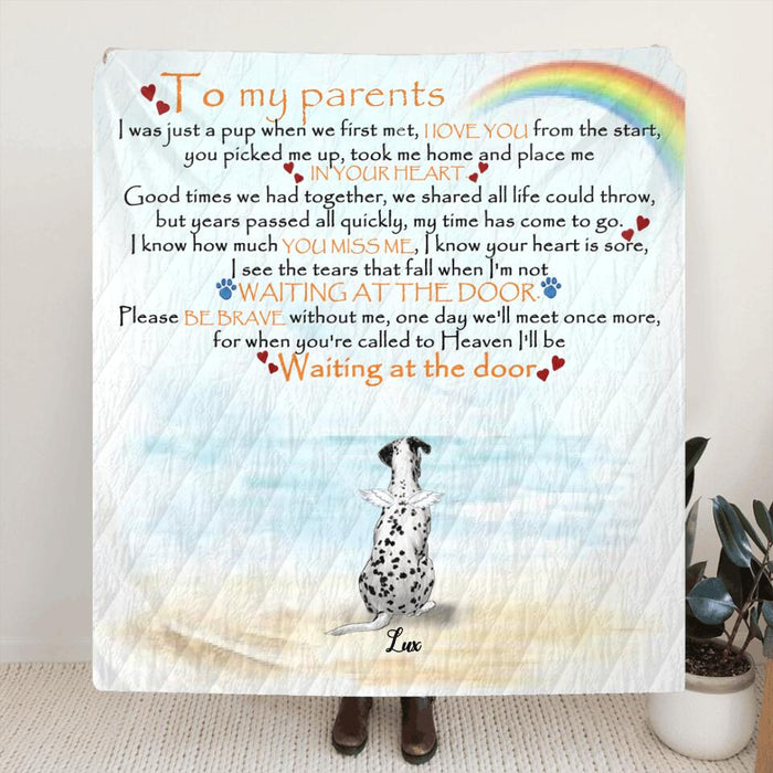 Custom Personalized Memorial Dog Quilt/ Fleece Blanket - Parents With Upto 4 Dogs - Best Gift For Dog Lovers - M04NKJ