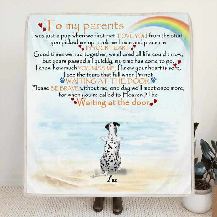 Custom Personalized Memorial Dog Quilt/ Fleece Blanket - Parents With Upto 4 Dogs - Best Gift For Dog Lovers - M04NKJ