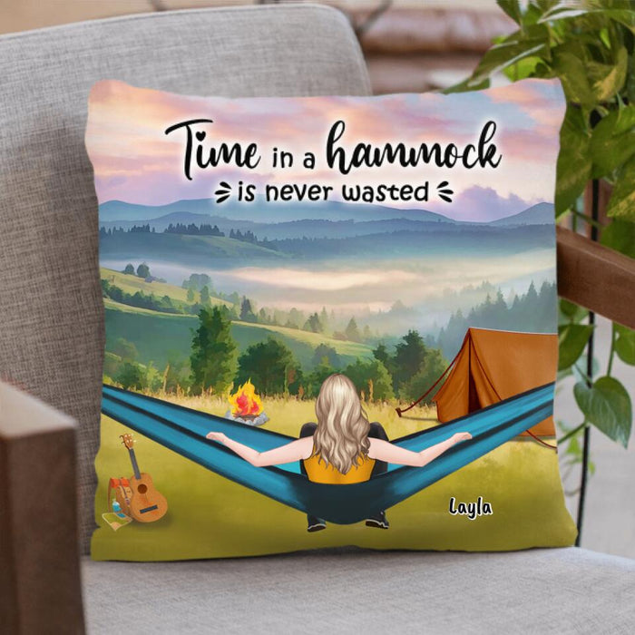 Custom Personalized Hammocks Camping Pillow Cover- Man/ Woman/ Couple - Time In A Hammock Is Never Wasted - QH90N4