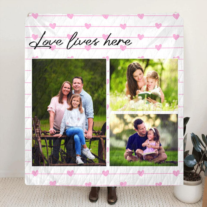 Custom Personalized Photo Collage Quilt/ Fleece Blanket - Best Gift For Family/Friends - Love Lives Here