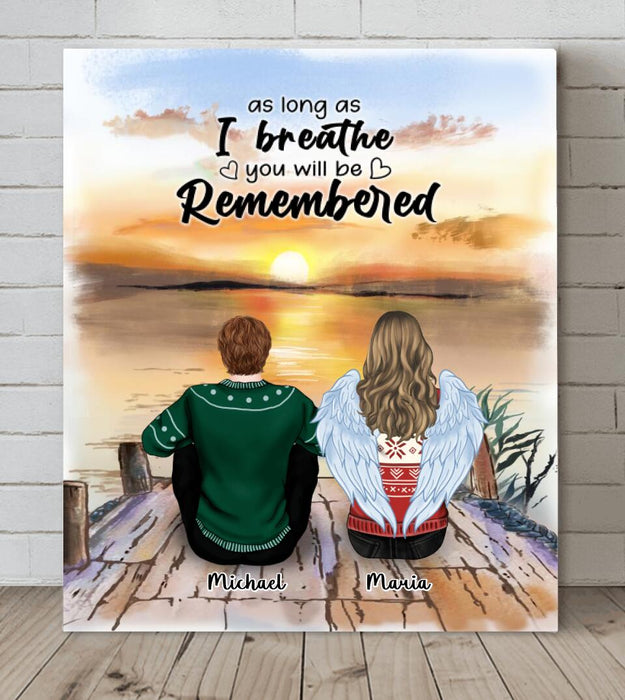 Custom Personalized Memorial Canvas - Upto 4 People & 2 Pets - Best Gift For Family - As Long As I Breathe You Will Be Remembered - HM9JHW