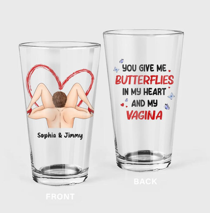 Custom Personalized Valentine's Day Pint Glass - You Give Me Butterflies In My Heart - Valentine's Day Gift For Him