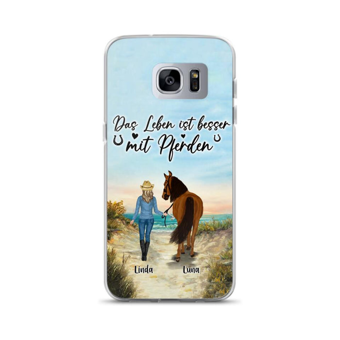 Custom Personalized Horse Girl Phone Case - Gift Idea For Horse Lovers/Girl - Upto 6 Horses - Das Leben Ist Besser Mit Pferden - Cases For iPhone/Samsung