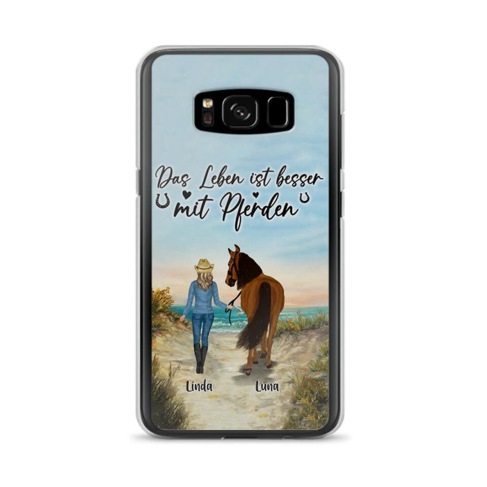 Custom Personalized Horse Girl Phone Case - Gift Idea For Horse Lovers/Girl - Upto 6 Horses - Das Leben Ist Besser Mit Pferden - Cases For iPhone/Samsung