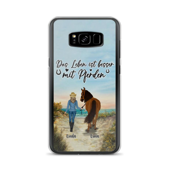 Custom Personalized Horse Girl Phone Case - Gift Idea For Horse Lovers/Girl - Upto 6 Horses - Das Leben Ist Besser Mit Pferden - Cases For iPhone/Samsung