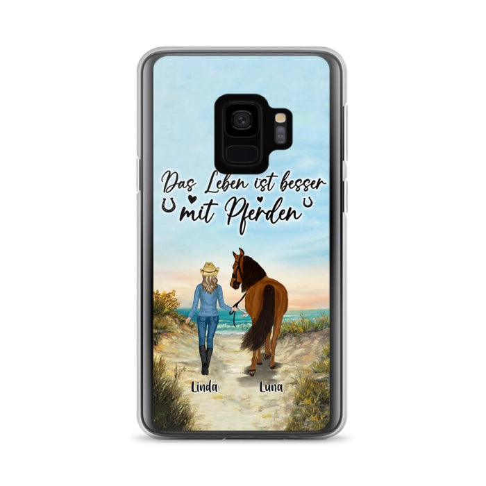 Custom Personalized Horse Girl Phone Case - Gift Idea For Horse Lovers/Girl - Upto 6 Horses - Das Leben Ist Besser Mit Pferden - Cases For iPhone/Samsung