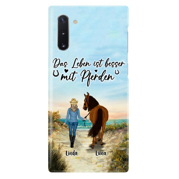 Custom Personalized Horse Girl Phone Case - Gift Idea For Horse Lovers/Girl - Upto 6 Horses - Das Leben Ist Besser Mit Pferden - Cases For iPhone/Samsung