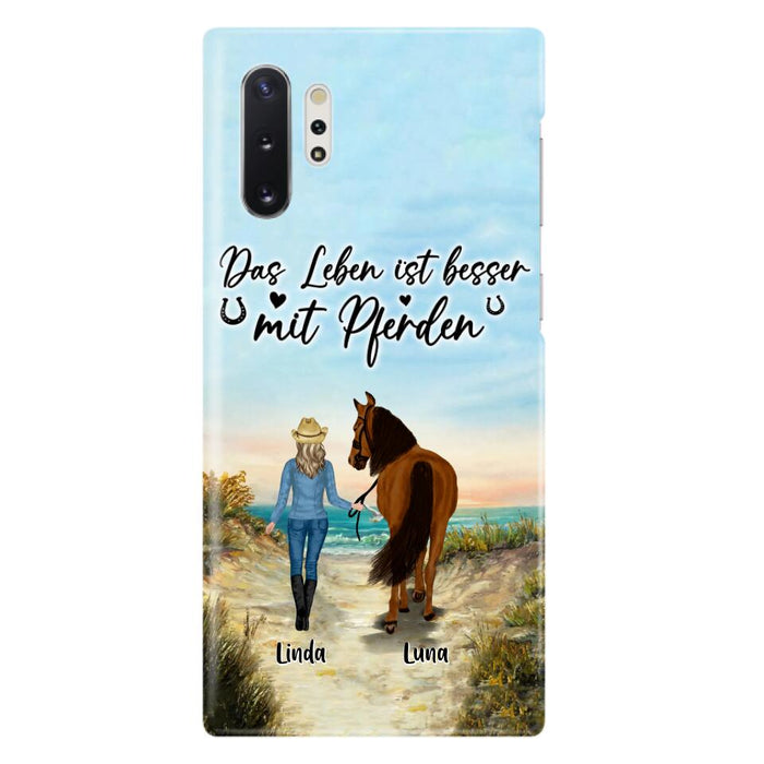 Custom Personalized Horse Girl Phone Case - Gift Idea For Horse Lovers/Girl - Upto 6 Horses - Das Leben Ist Besser Mit Pferden - Cases For iPhone/Samsung