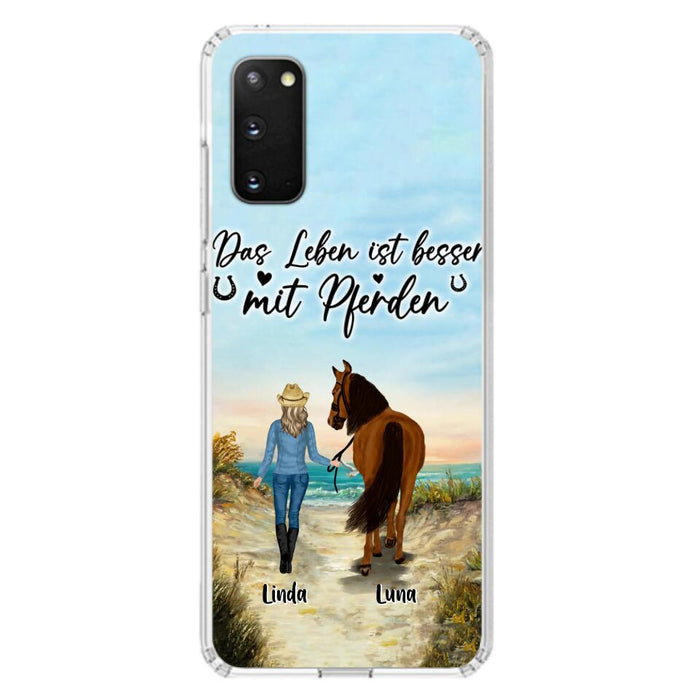 Custom Personalized Horse Girl Phone Case - Gift Idea For Horse Lovers/Girl - Upto 6 Horses - Das Leben Ist Besser Mit Pferden - Cases For iPhone/Samsung