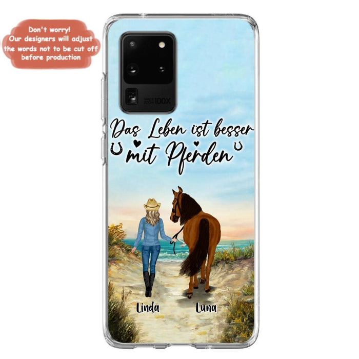 Custom Personalized Horse Girl Phone Case - Gift Idea For Horse Lovers/Girl - Upto 6 Horses - Das Leben Ist Besser Mit Pferden - Cases For iPhone/Samsung