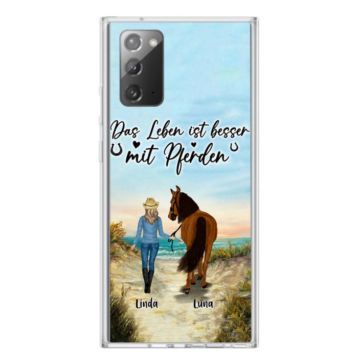 Custom Personalized Horse Girl Phone Case - Gift Idea For Horse Lovers/Girl - Upto 6 Horses - Das Leben Ist Besser Mit Pferden - Cases For iPhone/Samsung