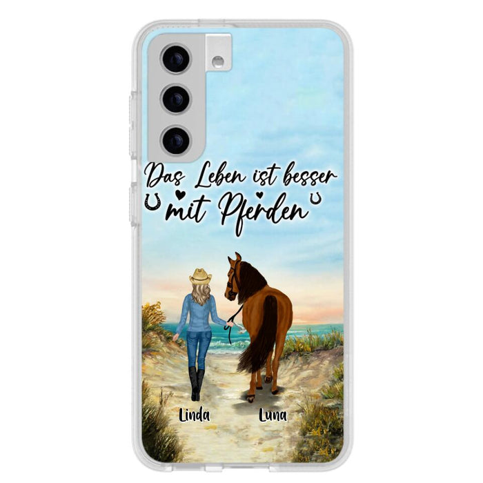 Custom Personalized Horse Girl Phone Case - Gift Idea For Horse Lovers/Girl - Upto 6 Horses - Das Leben Ist Besser Mit Pferden - Cases For iPhone/Samsung