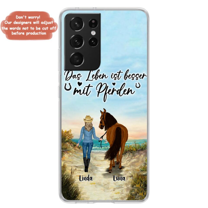 Custom Personalized Horse Girl Phone Case - Gift Idea For Horse Lovers/Girl - Upto 6 Horses - Das Leben Ist Besser Mit Pferden - Cases For iPhone/Samsung