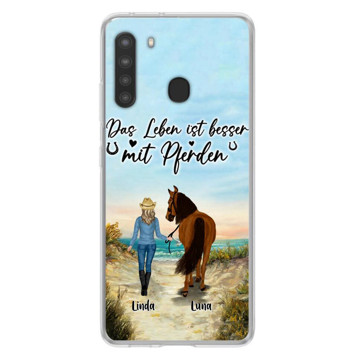 Custom Personalized Horse Girl Phone Case - Gift Idea For Horse Lovers/Girl - Upto 6 Horses - Das Leben Ist Besser Mit Pferden - Cases For iPhone/Samsung