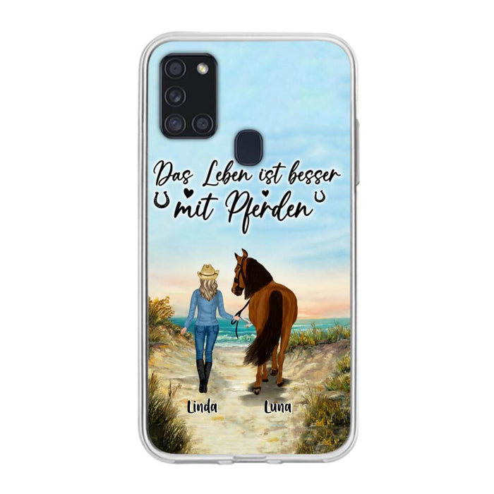 Custom Personalized Horse Girl Phone Case - Gift Idea For Horse Lovers/Girl - Upto 6 Horses - Das Leben Ist Besser Mit Pferden - Cases For iPhone/Samsung