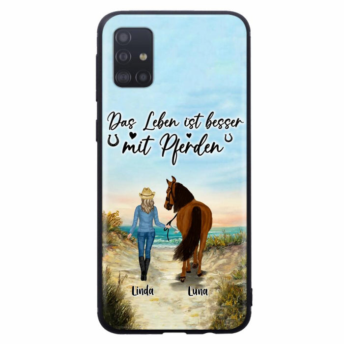 Custom Personalized Horse Girl Phone Case - Gift Idea For Horse Lovers/Girl - Upto 6 Horses - Das Leben Ist Besser Mit Pferden - Cases For iPhone/Samsung