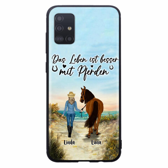 Custom Personalized Horse Girl Phone Case - Gift Idea For Horse Lovers/Girl - Upto 6 Horses - Das Leben Ist Besser Mit Pferden - Cases For iPhone/Samsung