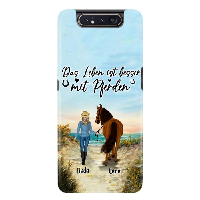 Custom Personalized Horse Girl Phone Case - Gift Idea For Horse Lovers/Girl - Upto 6 Horses - Das Leben Ist Besser Mit Pferden - Cases For iPhone/Samsung