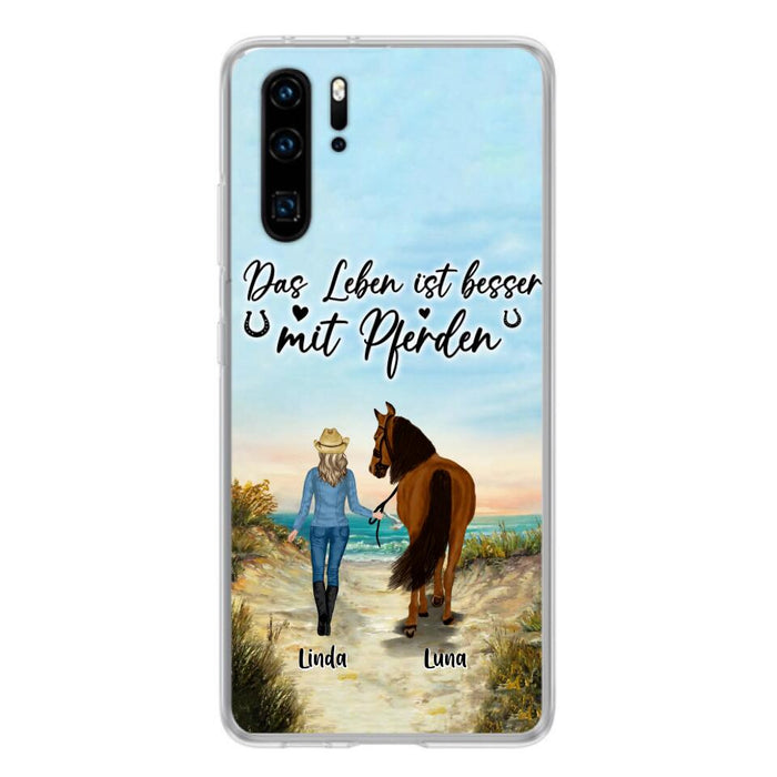 Custom Personalized Horse Girl Phone Case - Gift Idea For Horse Lovers/Girl - Upto 6 Horses - Das Leben Ist Besser Mit Pferden - Cases For Oppo/Xiaomi/Huawei