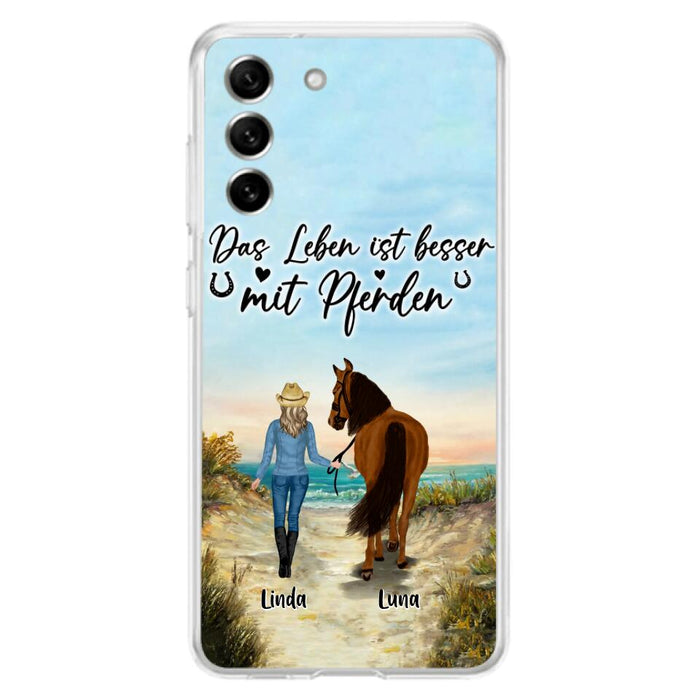 Custom Personalized Horse Girl Phone Case - Gift Idea For Horse Lovers/Girl - Upto 6 Horses - Das Leben Ist Besser Mit Pferden - Cases For iPhone/Samsung