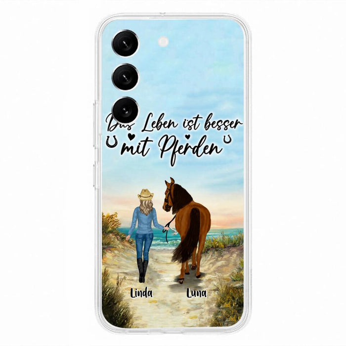 Custom Personalized Horse Girl Phone Case - Gift Idea For Horse Lovers/Girl - Upto 6 Horses - Das Leben Ist Besser Mit Pferden - Cases For iPhone/Samsung