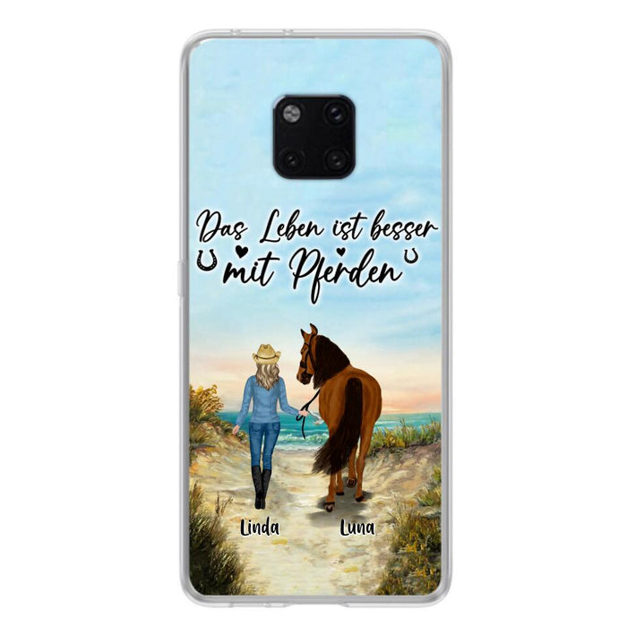 Custom Personalized Horse Girl Phone Case - Gift Idea For Horse Lovers/Girl - Upto 6 Horses - Das Leben Ist Besser Mit Pferden - Cases For Oppo/Xiaomi/Huawei