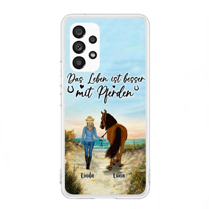 Custom Personalized Horse Girl Phone Case - Gift Idea For Horse Lovers/Girl - Upto 6 Horses - Das Leben Ist Besser Mit Pferden - Cases For iPhone/Samsung