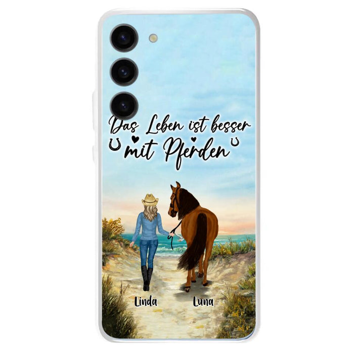 Custom Personalized Horse Girl Phone Case - Gift Idea For Horse Lovers/Girl - Upto 6 Horses - Das Leben Ist Besser Mit Pferden - Cases For iPhone/Samsung