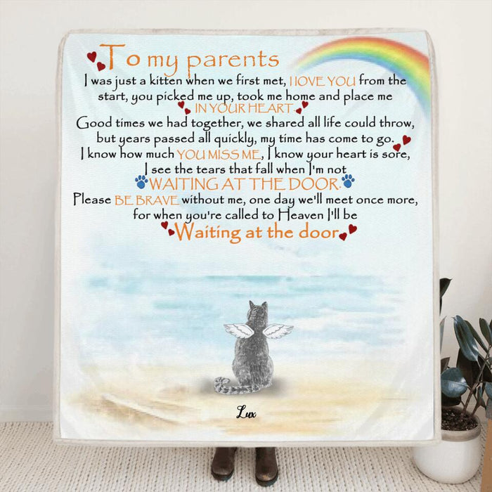 Custom Personalized Memorial Cat Quilt/ Fleece Blanket - Parents With Upto 6 Cats- Memorial Gift For Cat Lovers - M04NKJ