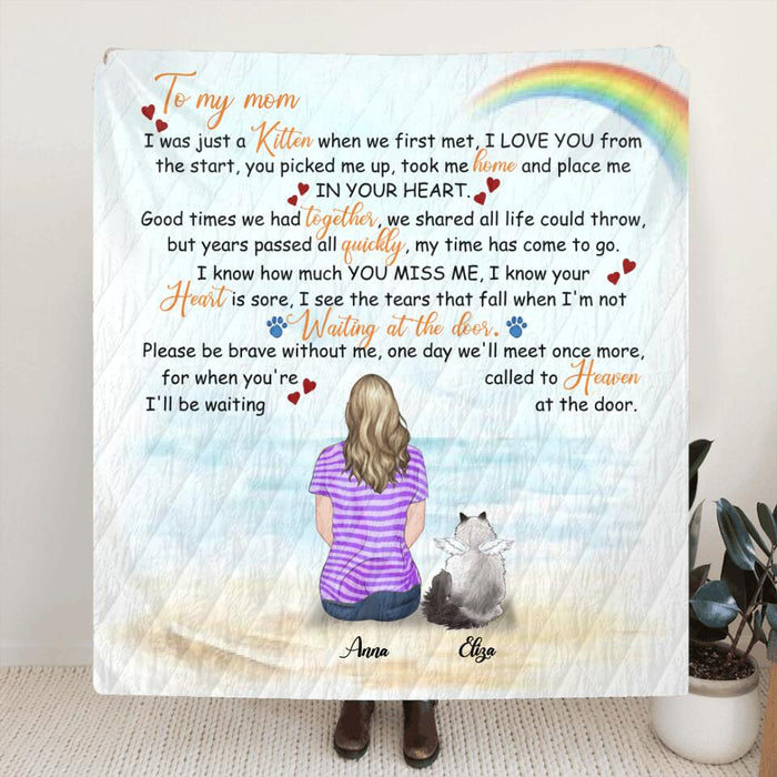 Custom Personalized Memorial Cat Quilt/ Fleece Blanket - Single Parent With Upto 4 Cats - Memorial Gift For Cat Lovers - M04NKJ