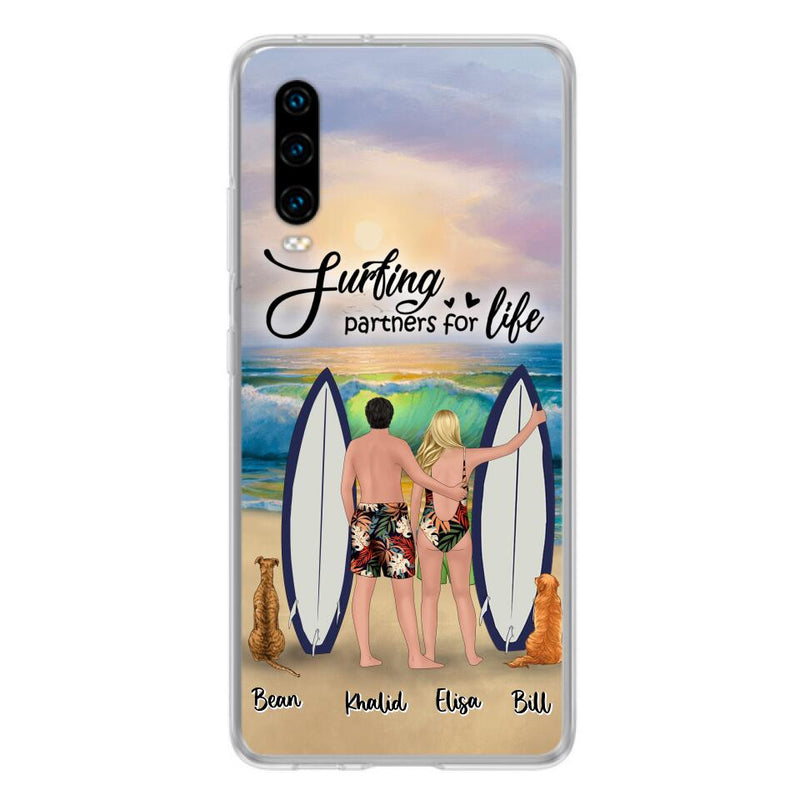 Personalized Surfing Phone Case - Couple And 2 Pets - Phone Case For Xiaomi, Huawei and Oppo- Surfing Partners For Life - CCS180