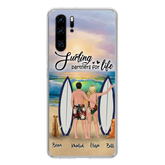 Custom Personalized Surfing Phone Case - Couple And 2 Pets - Phone Case For Xiaomi, Huawei and Oppo- Surfing Partners For Life - CCS180