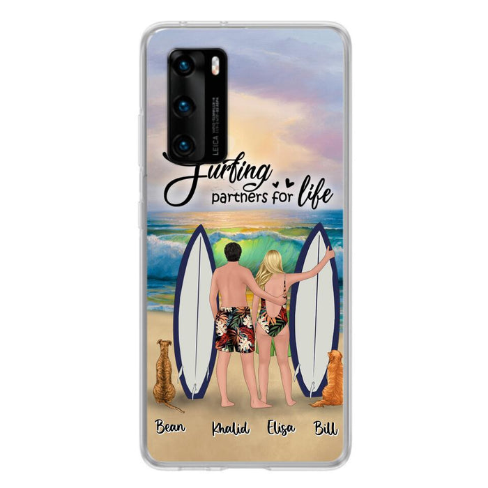 Custom Personalized Surfing Phone Case - Couple And 2 Pets - Phone Case For Xiaomi, Huawei and Oppo- Surfing Partners For Life - CCS180