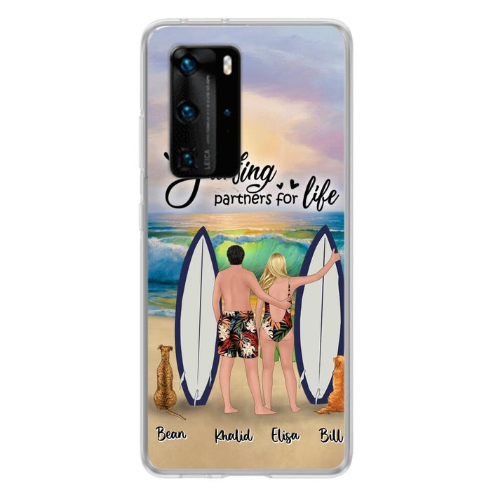 Custom Personalized Surfing Phone Case - Couple And 2 Pets - Phone Case For Xiaomi, Huawei and Oppo- Surfing Partners For Life - CCS180