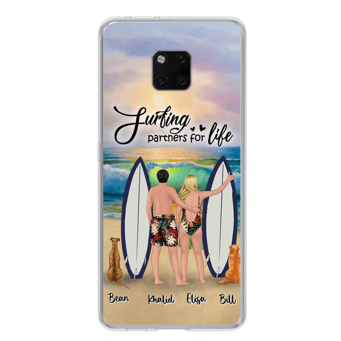 Custom Personalized Surfing Phone Case - Couple And 2 Pets - Phone Case For Xiaomi, Huawei and Oppo- Surfing Partners For Life - CCS180