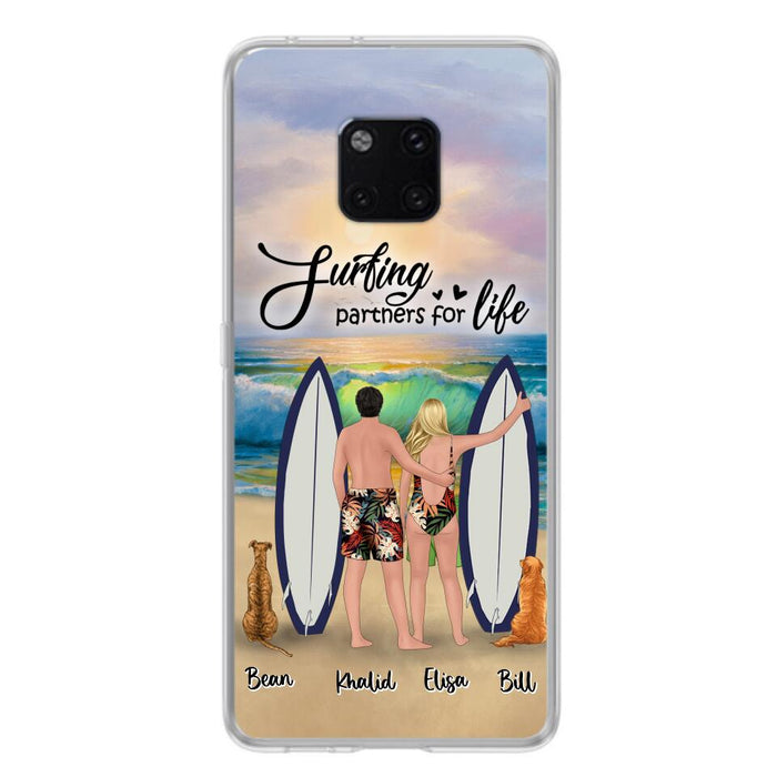 Custom Personalized Surfing Phone Case - Couple And 2 Pets - Phone Case For Xiaomi, Huawei and Oppo- Surfing Partners For Life - CCS180