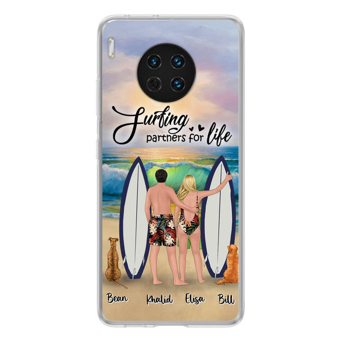 Custom Personalized Surfing Phone Case - Couple And 2 Pets - Phone Case For Xiaomi, Huawei and Oppo- Surfing Partners For Life - CCS180