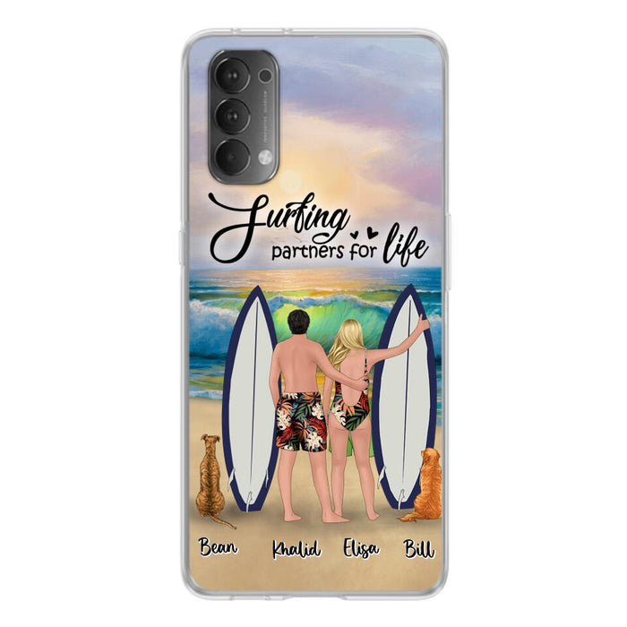 Custom Personalized Surfing Phone Case - Couple And 2 Pets - Phone Case For Xiaomi, Huawei and Oppo- Surfing Partners For Life - CCS180